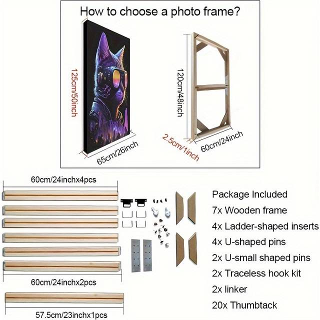 TEMU 1set Diy Photo Frame, Picture Frame Solid Wood Canvas Frame, For Gallery Hanging Paintings Oil Painting Or Poster Installation, Stretching Strip Painting Wall Art Home Decoration