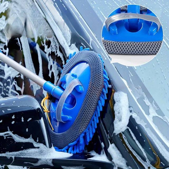 TEMU Microfiber Car Wash Brush With Extendable Handle, Soft Scratch-free Chenille Car Washing Tools, , Durable, For Effortless Car Washing