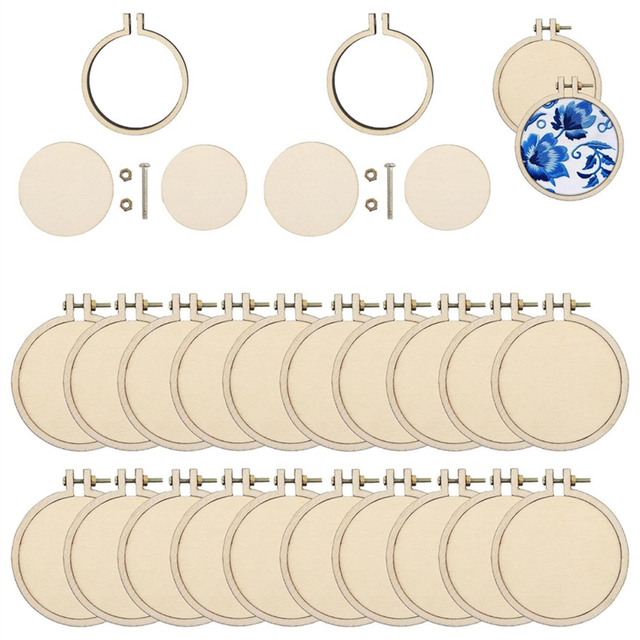 20 Pack Mini Embroidery Hoop Wooden Round Crossing Hoop Wood Hoops Display Frame Circle for DIY Crafts