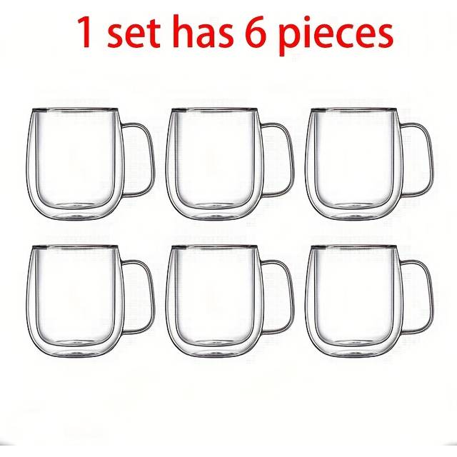 TEMU 2-4-6- Glass Coffee Mugs - 12.5oz Insulated Clear Coffee Mugs Ideal For Espresso, Cappuccino, Latte, Americano, Tea Bags, Beverage Teacups With Transparent Tape Handle