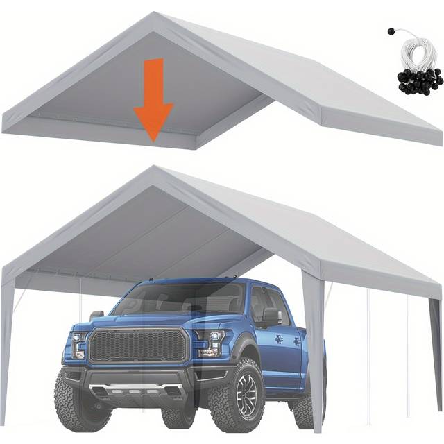 TEMU Vevor Carport Cover 13 X 20 Ft, Garage Shelter Tarp Heavy-duty Waterproof & Uv , With Ball , Grey (only Top Cover, Frame Not )