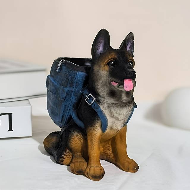 TEMU 1pc Cute German Shepherd Pencil Holder - Office Desk Organizer, Art Craft Gifts Resin Crafts Statue Ornaments