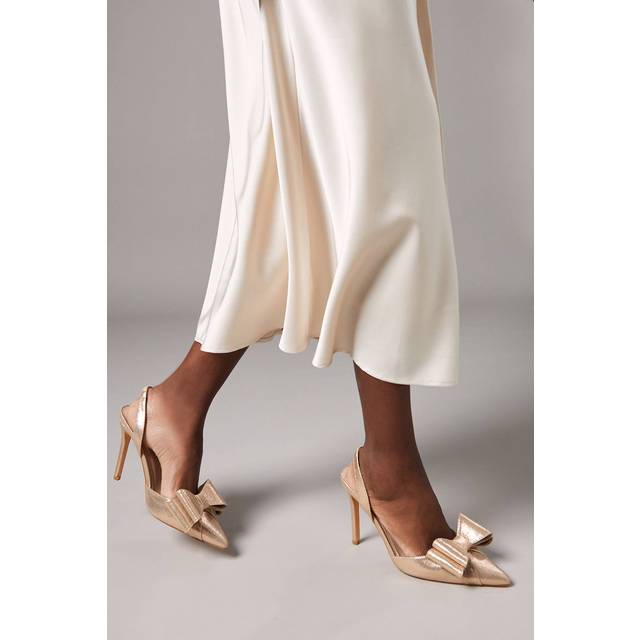 Tamara Metallic Textile Satin Bow Slingback High Stiletto Heel Court Shoes - Gold - 7