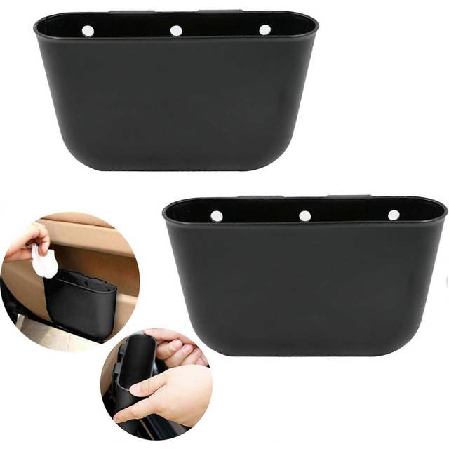 (As show, One size) Small Car Trash Can (2 Pieces), Mini Plastic Trash Can Motor Vehicle Hanging Storage Box, Easy to Clean, Color: Black