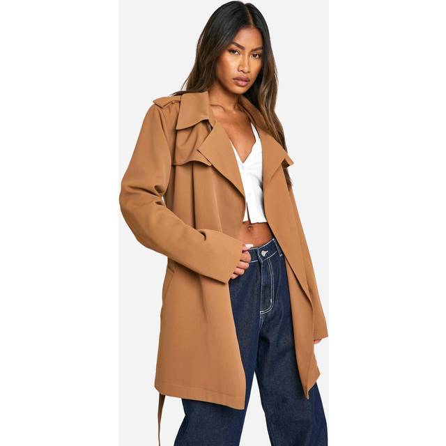 Womens Belted Short Trench Coat - Beige - 10, Beige