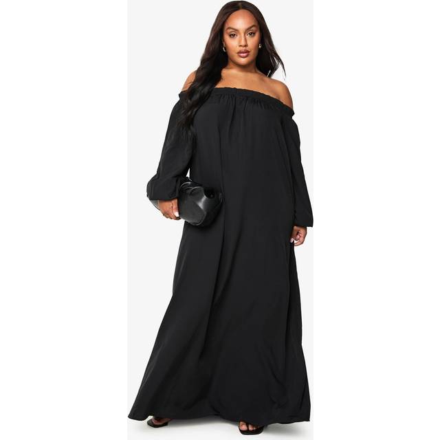Womens Plus Bardot Maxi Smock Dress - Black - 16, Black