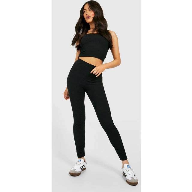 Womens Ribbed High Waisted Leggings - Black - 10, Black
