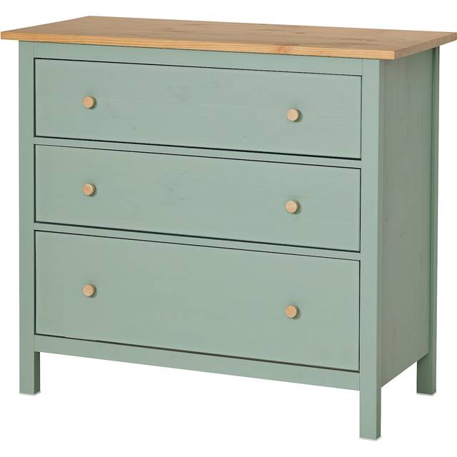 HEMNES byrå med 3 lådor, grågrön/ljusbrunlaserad, 108x96 cm