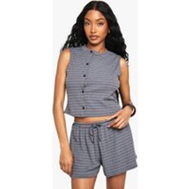 Womens Striped Jersey Asym Button Sleeveless vest - Blue - 12