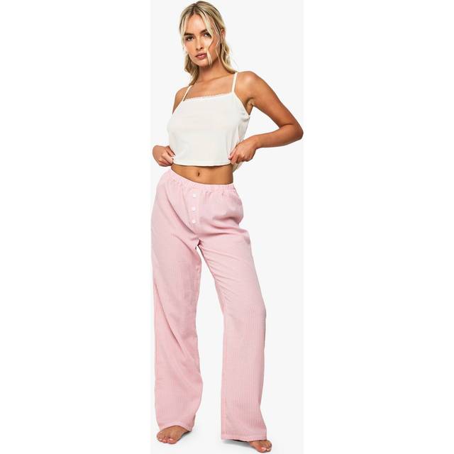 Womens Pointelle Cami Top & Wide Leg Trousers Pyjama Set - Pink - 6, Pink