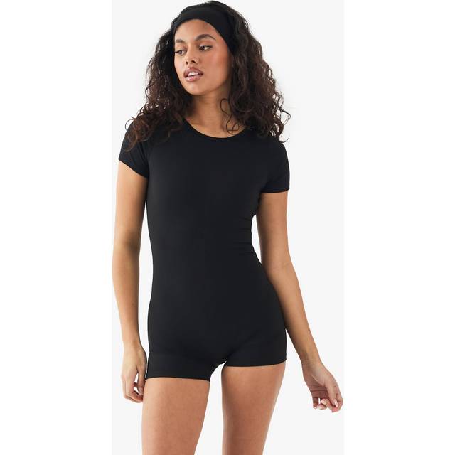 Womens DSGN Studio Super Soft Peached Sculpt Short Sleeve Unitard Playsuit - Black - S