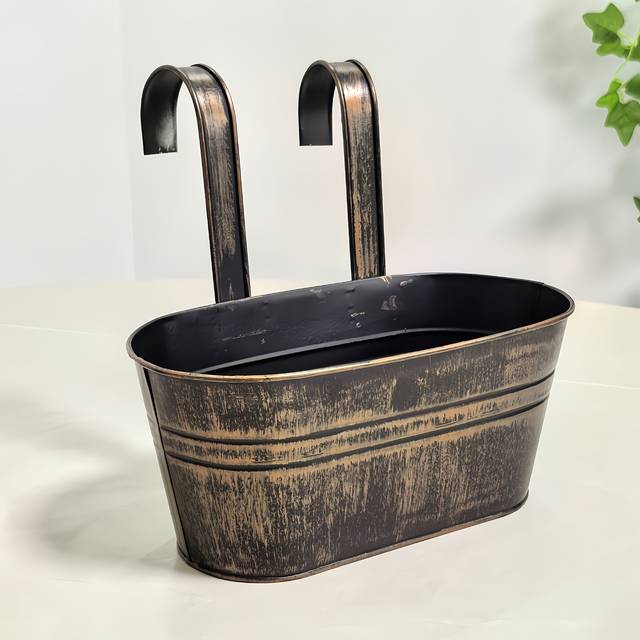 TEMU Vintage-style Double-hook Balcony Hanging Planter - Rust-resistant Iron, Detachable Hooks, Ideal For Indoor & Outdoor Gardening, Garden Planter|vintage Planter|iron Plante