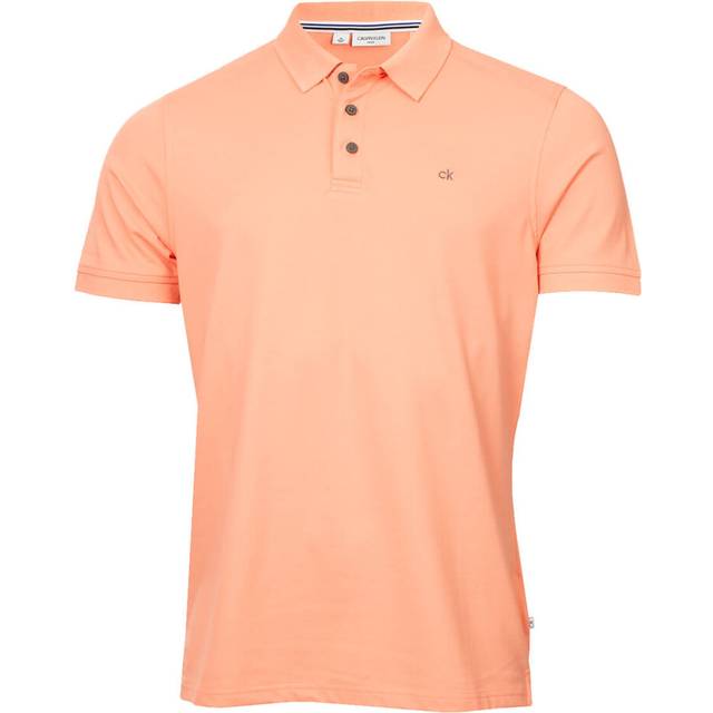 (XXXL, Papaya) Calvin Klein Mens 2025 Campus 3 Button Ribbed Collar Golf Polo Shirt