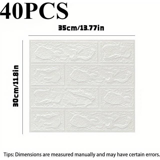 TEMU 40pcs Waterproof 3d Foam Wall Tile Stickers - Easy , , Customizable For Kitchen, Living Room, Bathroom & Decor, White Textured Design, Pvc Wall Sticker