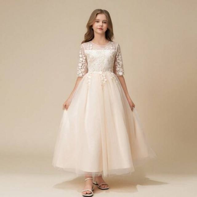 SHEIN Tween Girl New Floral Print Flower Girl Dress, High-End Luxury Small Brand Princess Dress, Children Stage Performance Piano Recital Dress