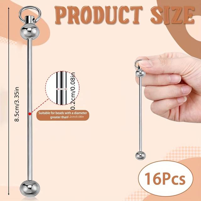 TEMU 16pcs Blank Bead Keychain Chains In Bulk, Including Bead Rods, Suitable For Making Gifts For Keychains And Backpack Accessories.
