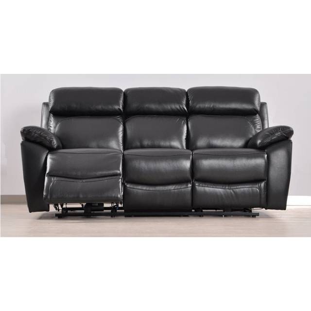 Dandrea Genuine Leather Electric Power Recliner 3 Seater Sofa - Black (100cm H X 205cm W X 95cm D)