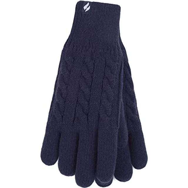 Cable Knit 2.3 Tog Fleece Lined Thermal Winter Gloves - Navy - M/L