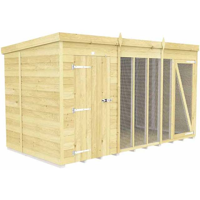 12ft X 6ft Dog Kennel and Run Full Height - Wood - L178 x W358 x H201 cm