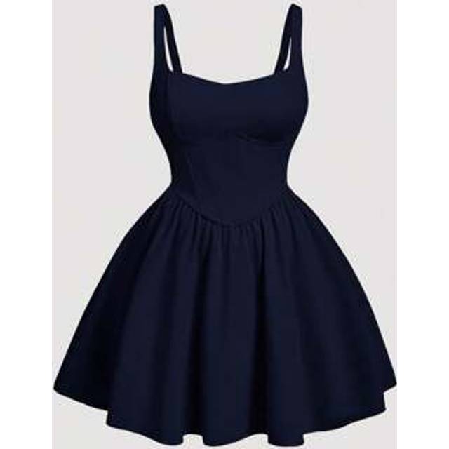 SHEIN Plus Navy Solid Corset Structure Cami Dress,Graduation Dress,Birthday Dresses For Women