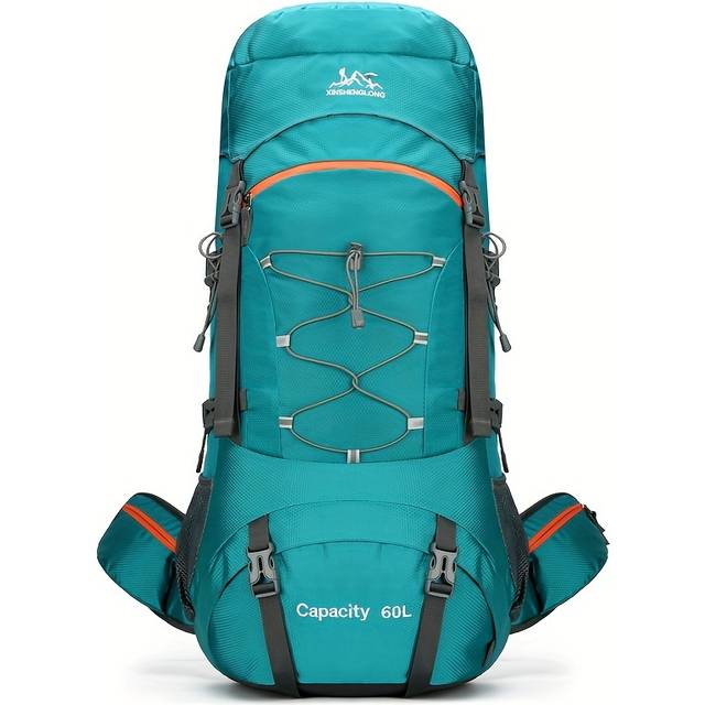 TEMU 24th Anniversary 60l Backpack - Durable Polyester, Adjustable Straps, Multiple Compartments, Zippers, Ideal For Hiking & Camping, Camping Gear | Adjustable Strap Backpack | Durable Zippers