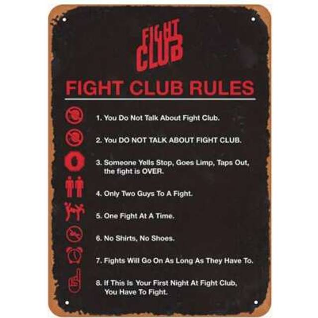 SHEIN 1pc Retro Movie Poster Metal Sign &#34;Fight Club Rules&#34; Wall Art Decor Tin Sign (8in*12in/20cm*30cm), Random Style,Home Decor ,Room Decor,Wall Decor Gift