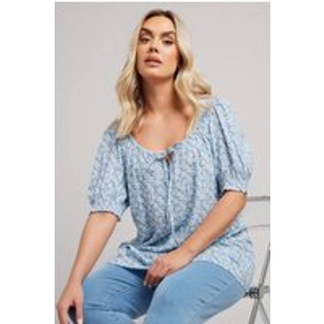 Yours Curve Light Blue Floral Print Tie Front Blouse, Women's Curve & Plus Size, Yours - 16