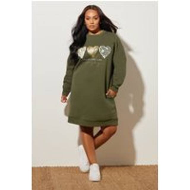 Yours Curve Khaki Green 'Enjoy Your Life' Sweatshirt Dress, Women's Curve & Plus Size, Yours - 22-24