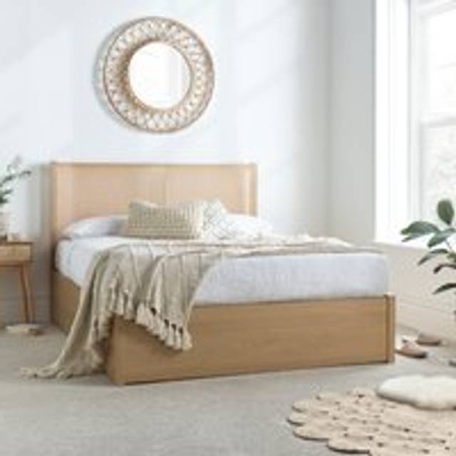 Carson - King Size - Rattan Ottoman Storage Bed - Oak - Wooden - 5ft - Happy Beds