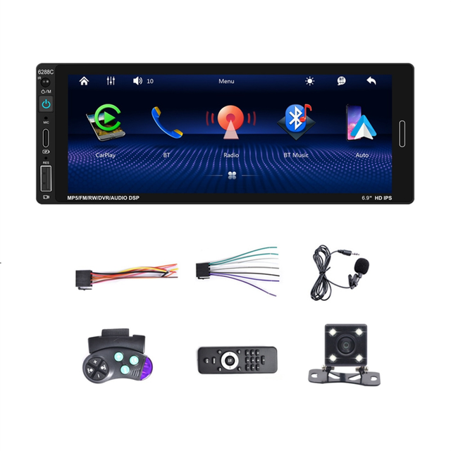6.9 Inch Car Stereo Single Din Car Radio Carplay Android Auto, HD Touch Screen Car Radio Bluetooth Mirror Link FM EQ SWC