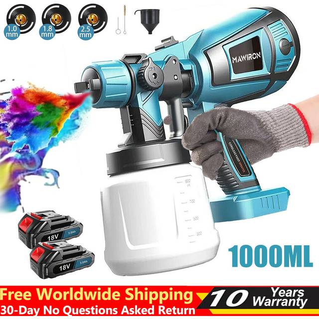 TEMU Fence Paint Sprayer For Makita 3000mah Battery*2, Cordless Paint Sprayer 3~20cm Painting Distance 3 Nozzles 1.0/1.8/2.5mm Cleaning Kit, 3 Patterns Handheld Spray For Walls Ceilings, Fence, Wood