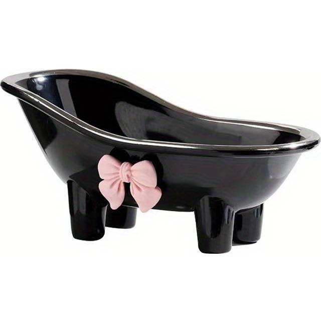 TEMU 1pc Cute Bowknot Soap Dish, Creative Bathtub Shaped Plastic Soap Holder, Rectangular Bathroom Accessory For Soap And Cleaning Products, Soap Dish