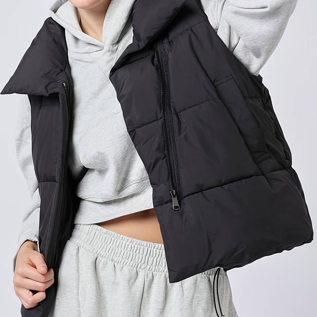 TEMU Women Warmer Oversized Puffer Gilet, Sleeveless Waistcoat Quilted Vest, Deep Pockets Adjustable Versatile Style Lightweight