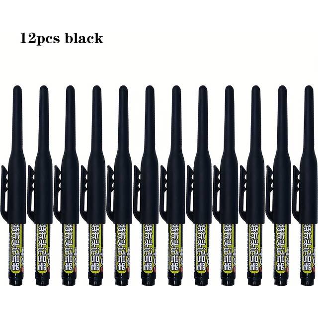 TEMU 12pcs Deep Hole Long Nib Marker Pens, Versatile Marker Set With Cap And Holder Design, 45mm Long Nib - Black, Blue, Red, Green Ink, For Construction, Ornament Fixing & Timber Marking