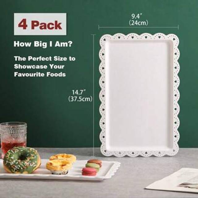 SHEIN Serving Tray Food Tray For Fast Food | Snack | Fruit | Dessert - Plastic Trays Serving Platter For Kitchen | Cafeteria | Restaurant | Party | 14 X 9 I