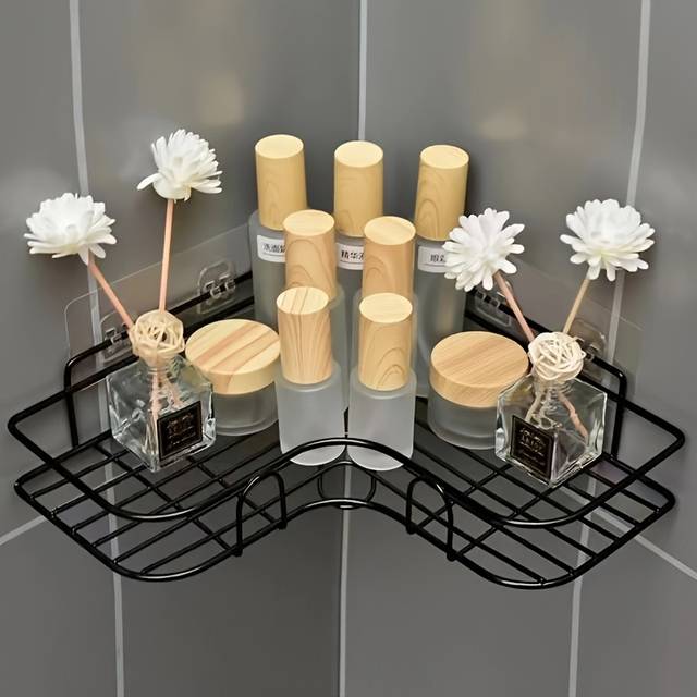 TEMU Stainless Steel Corner Shower Shelf - Rustproof, Double Wall-mounted Bathroom Organizer For Shampoo, Conditioner, Storage, Shower Caddies
