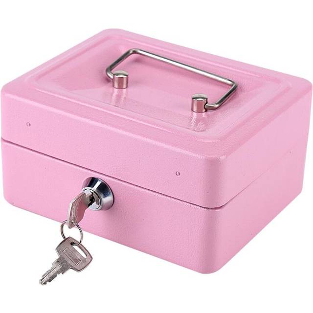 Pink Safe Money Box Cash Coin Register Insert Tray Cashier Drawer Storage Mini Portable Steel Lockable Cash Safe Security Box