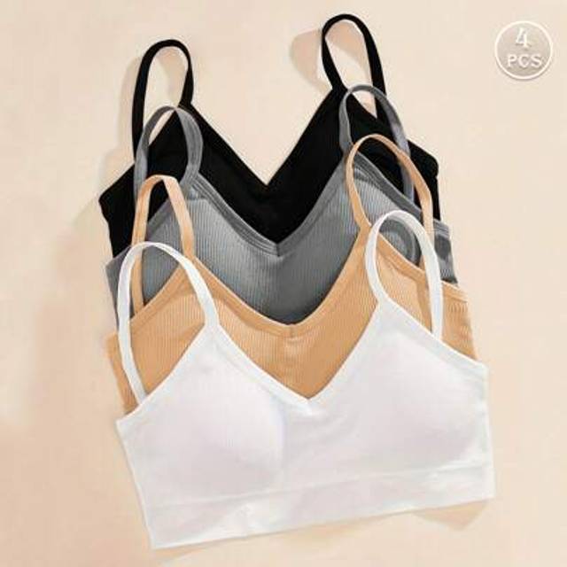 SHEIN 4pcs Women Seamless Striped Camisole Sexy Comfort Gather Bra