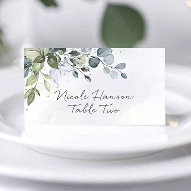 SHEIN 20/40pcs-Collections Greenery Watercolor Place Cards For Wedding Or Party, Seating Place Cards For Tables, Scored For Easy Folding,3.54inch*3.93inch V