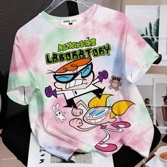 SHEIN Women Oversize Tie Dye Cartoon & Pastel Letter Graphic Print Short Sleeve T-Shirt, Casual And Comfortable For Summer