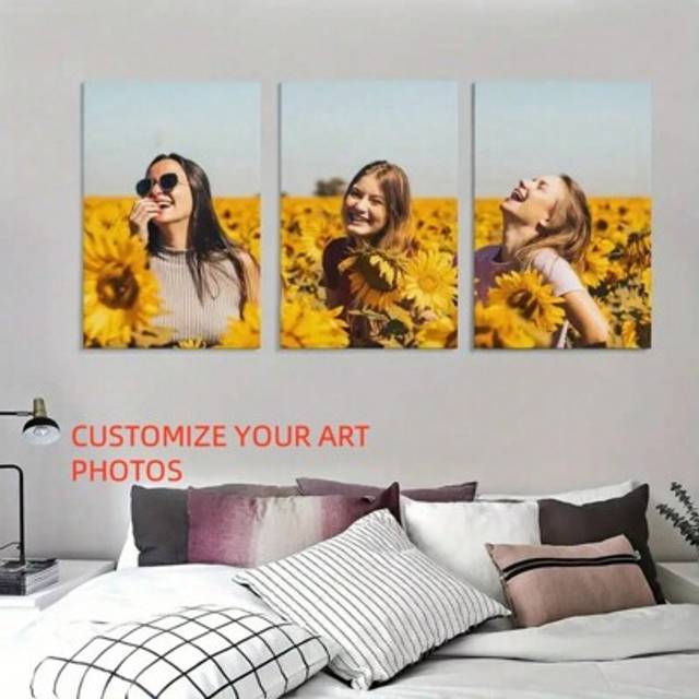 SHEIN 3pcs Custom Personal Photos Prints On Canvas Paintings Custom Posters Birthday Gifts Art Photos Pets Wedding Photos Business Logo Animal Figure Landsc