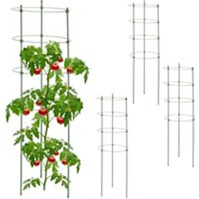 Relaxdays Plant Support, Set of 4, Climbing Aid for Plants & Flowers, Metal & Plastic, Trellis 91cm Tall, 4 Rings, Green