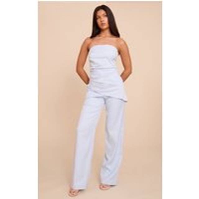 Powder Blue Tailored Woven Wide Leg Trousers, Blue - 12