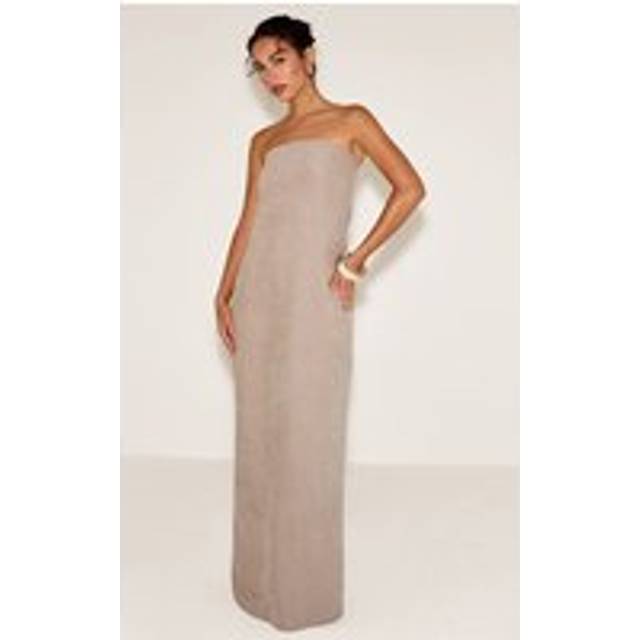 Stone Textured Bandeau Column Maxi Dress, White - 16