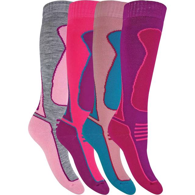 4 Pairs Mens Ladies Long Knee High Wool Blend Ski Socks - Pink