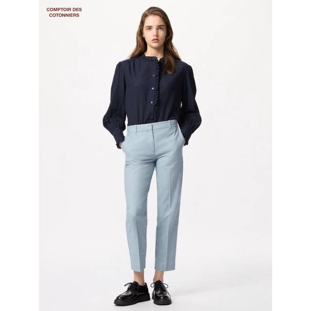 (62 BLUE/XL) Uniqlo Japan Linen Cotton Ankle Pants