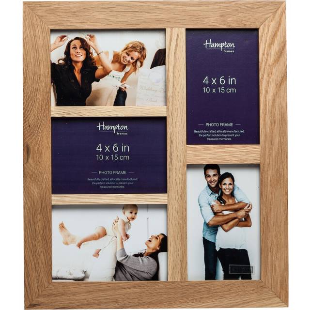 Hampton Frames NEW ENGLAND Solid Oak Wood Photo Frame Multi Aperture 5-4x6 (10x15cm) 4648AP5, natural