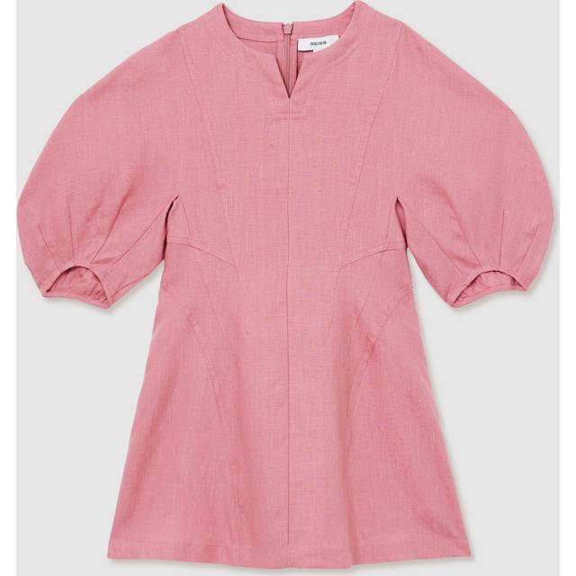 Reiss Kids' Romy Linen Balloon Sleeve Dress, Pink