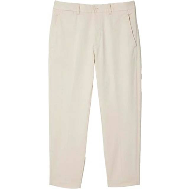 (32R, Cream) Lacoste Mens Cotton Stretch Tapered Chinos