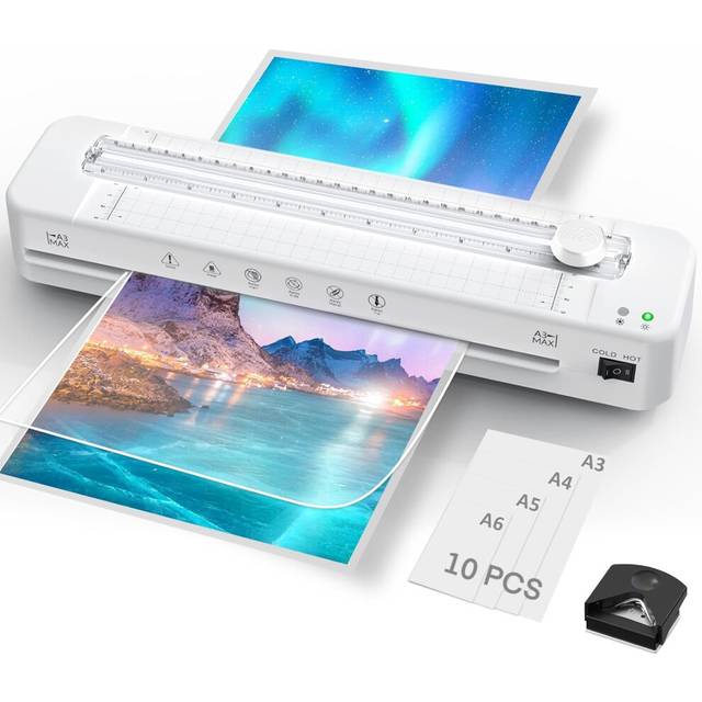 Raycial Laminator A3 Laminator Machine with Laminating Pouches for A3/A4/A5/A6, Fast Warm-up, Built-in Cutter and Corner Rounder for Home Office